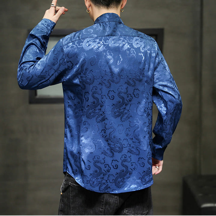 Chaqueta y camisa de lino para hombre con diseño informal de dragón y botones de Buddha Stones - image 4