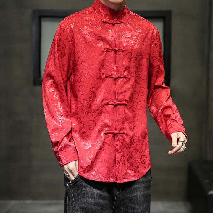 Chaqueta y camisa de lino para hombre con diseño informal de dragón y botones de Buddha Stones - image 48