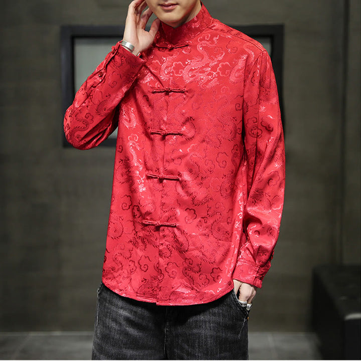 Chaqueta y camisa de lino para hombre con diseño informal de dragón y botones de Buddha Stones - image 52