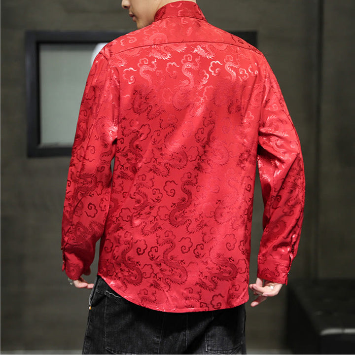 Chaqueta y camisa de lino para hombre con diseño informal de dragón y botones de Buddha Stones - image 53