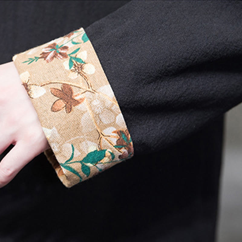 Chaqueta y camisa de lino y algodón para hombre, traje Tang con botones de rana y diseño de flores y puños bordados con Buddha Stones y flores de ciruelo