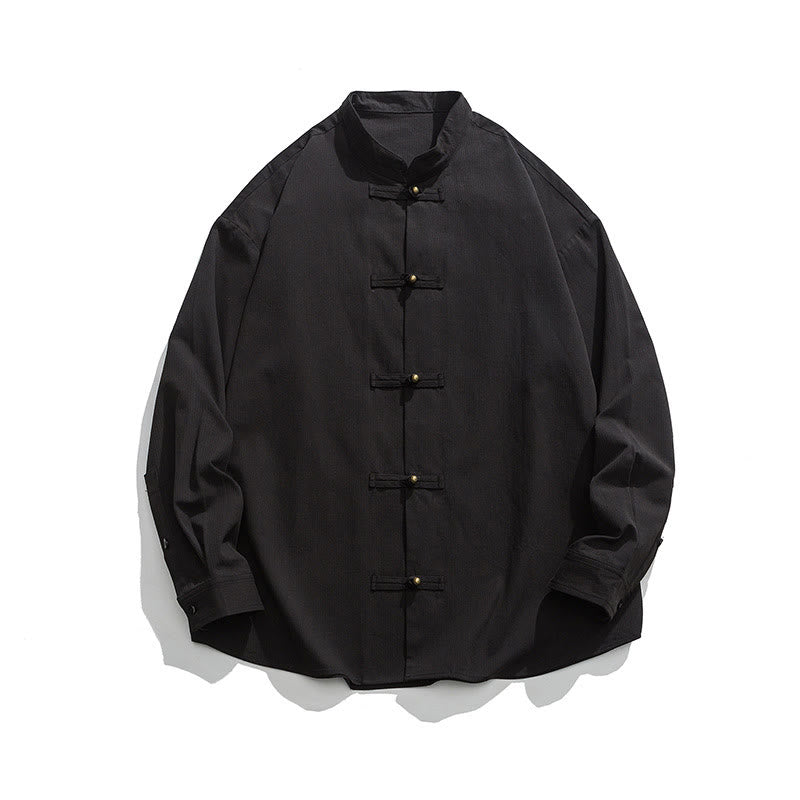 Chaqueta y camisa de algodón para hombre con botones de rana y Buddha Stones en color liso  - image 8