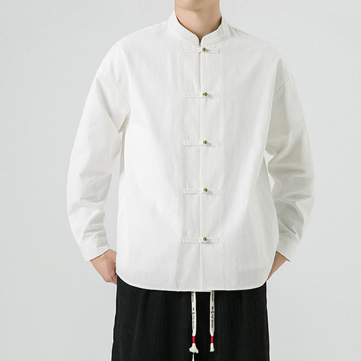 Chaqueta y camisa de algodón para hombre con botones de rana y Buddha Stones en color liso  - Blanco - US/UK/AU46, EU56 (5XL) - image 10