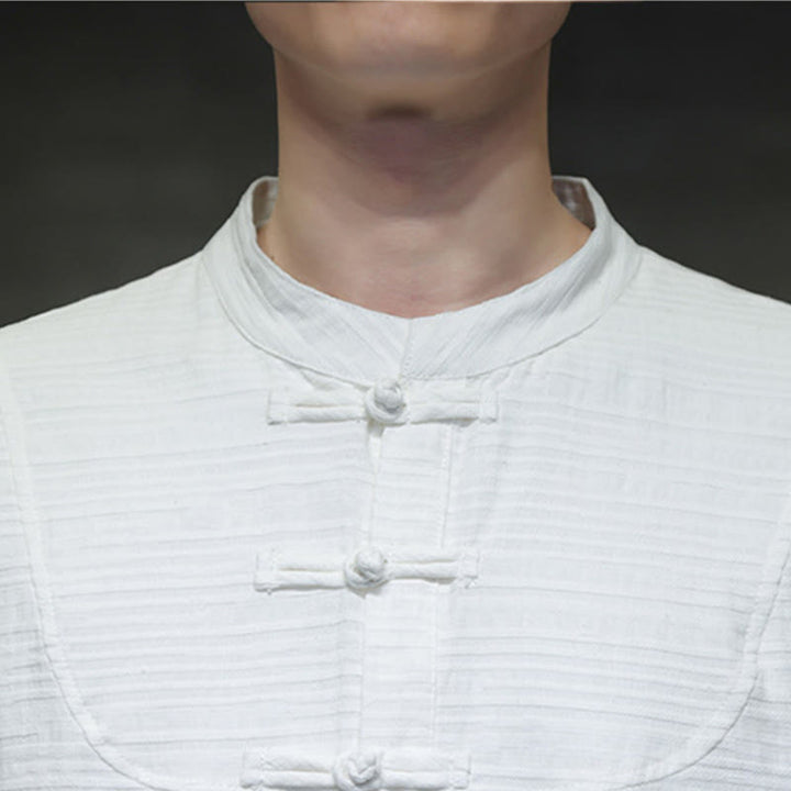 Traje de espiga de algodón y lino con botones de rana y color liso con Buddha Stones para hombre  - image 16