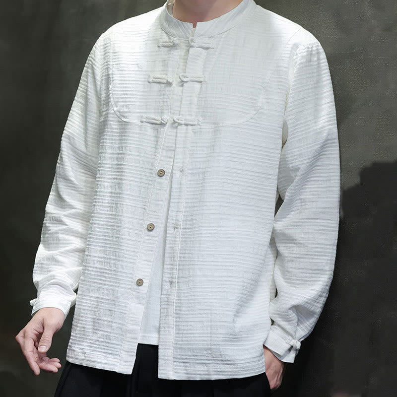 Traje de espiga de algodón y lino con botones de rana y color liso con Buddha Stones para hombre