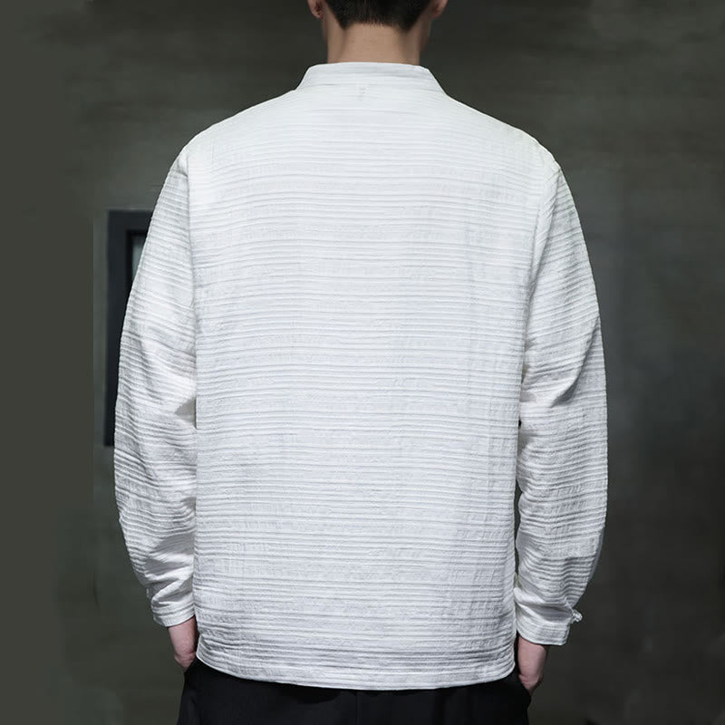 Traje de espiga de algodón y lino con botones de rana y color liso con Buddha Stones para hombre  - image 12