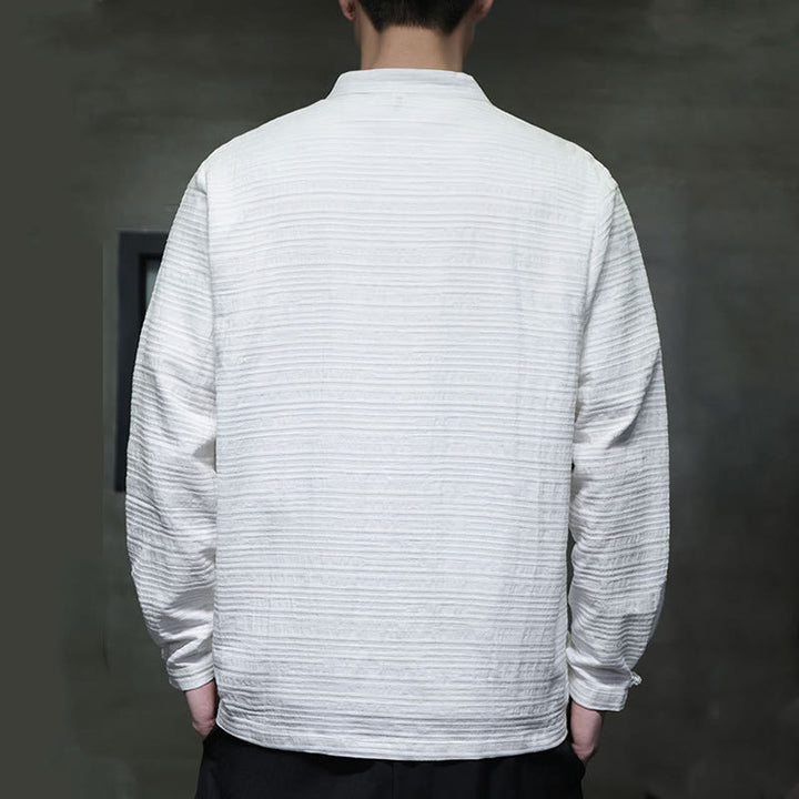 Traje de espiga de algodón y lino con botones de rana y color liso con Buddha Stones para hombre  - image 12