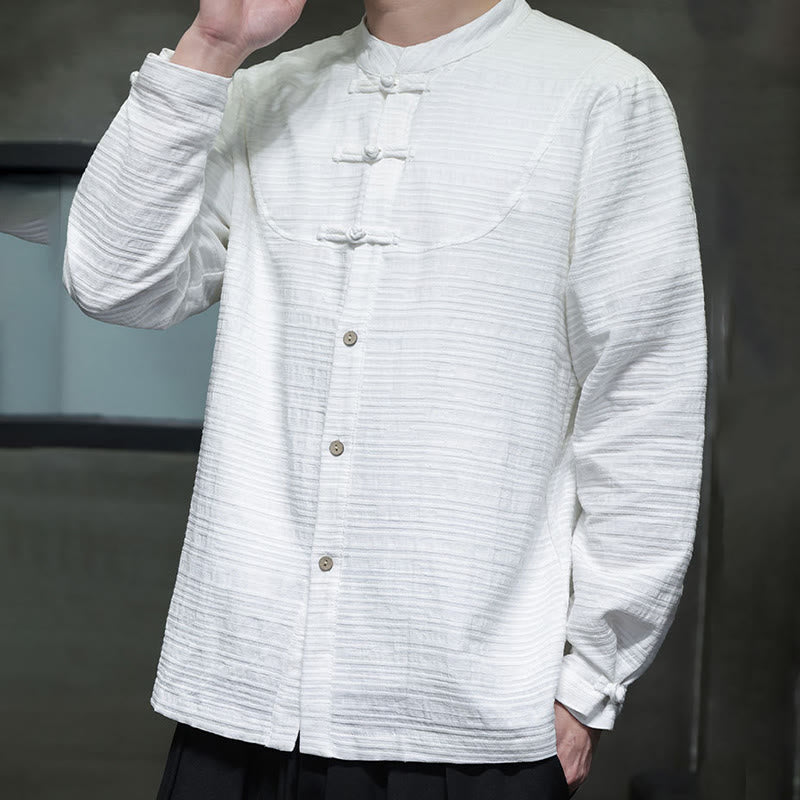 Traje de espiga de algodón y lino con botones de rana y color liso con Buddha Stones para hombre