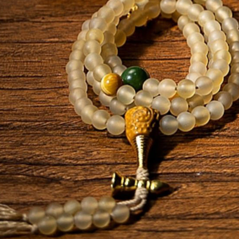 Pulsera de riqueza de cuerno de oveja natural de Buda del Buddha Stones con 108 cuentas de Mala del zodíaco chino