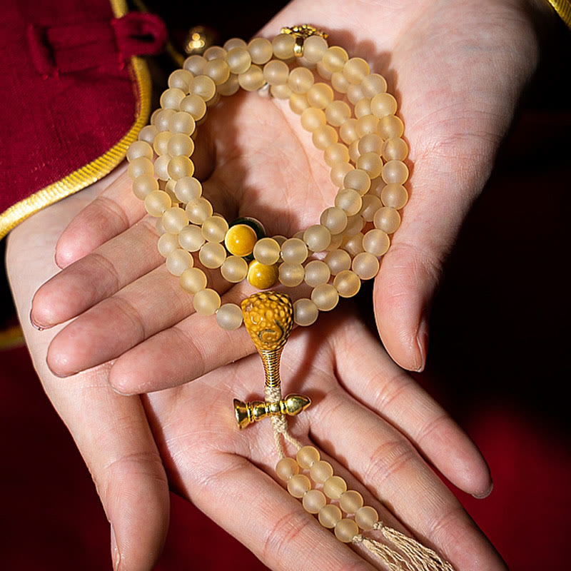 Pulsera de riqueza de cuerno de oveja natural de Buda del Buddha Stones con 108 cuentas de Mala del zodíaco chino