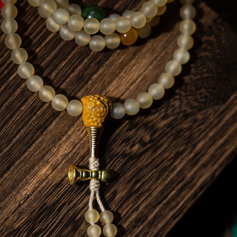 Pulsera de riqueza de cuerno de oveja natural de Buda del Buddha Stones con 108 cuentas de Mala del zodíaco chino