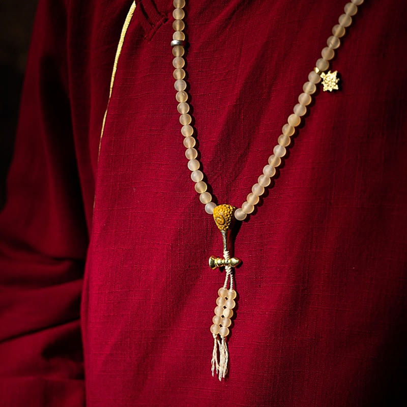 Pulsera de riqueza de cuerno de oveja natural de Buda del Buddha Stones con 108 cuentas de Mala del zodíaco chino