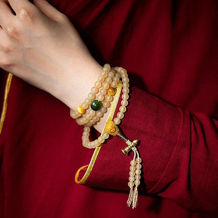 Pulsera de riqueza de cuerno de oveja natural de Buda del Buddha Stones con 108 cuentas de Mala del zodíaco chino