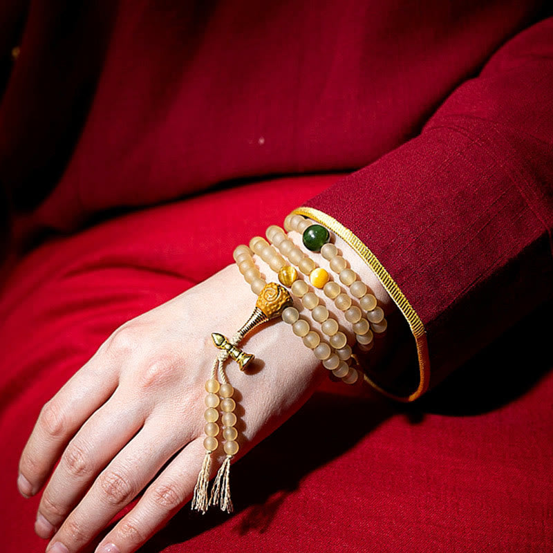 Pulsera de riqueza de cuerno de oveja natural de Buda del Buddha Stones con 108 cuentas de Mala del zodíaco chino