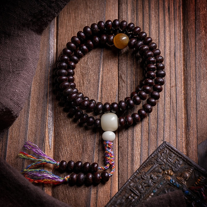 Pulsera de la paz con cuerda de colores y semillas de Bodhi y cuenco con 108 Buddha Stones