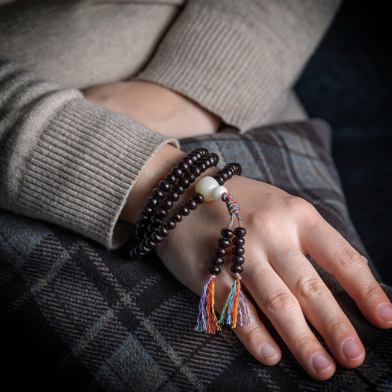 Pulsera de la paz con cuerda de colores y semillas de Bodhi y cuenco con 108 Buddha Stones