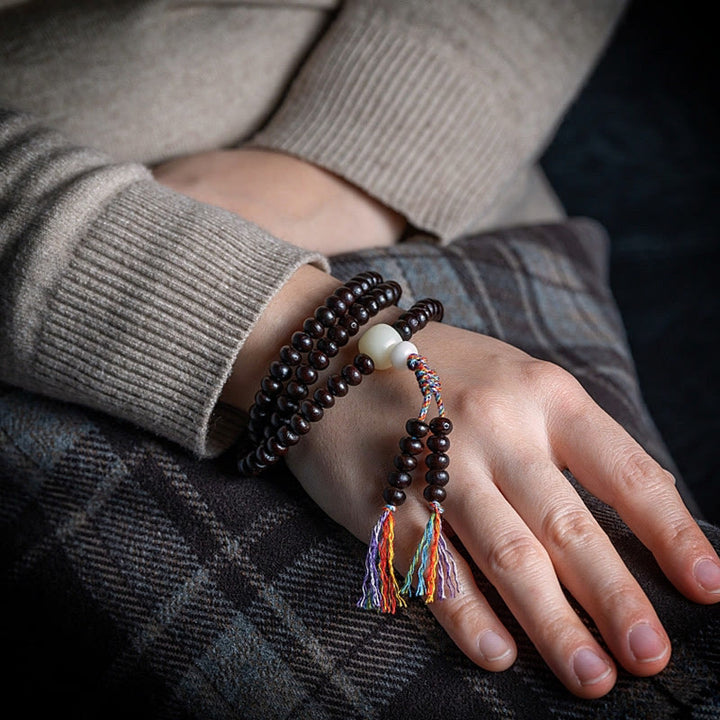 Pulsera de la paz con cuerda de colores y semillas de Bodhi y cuenco con 108 Buddha Stones