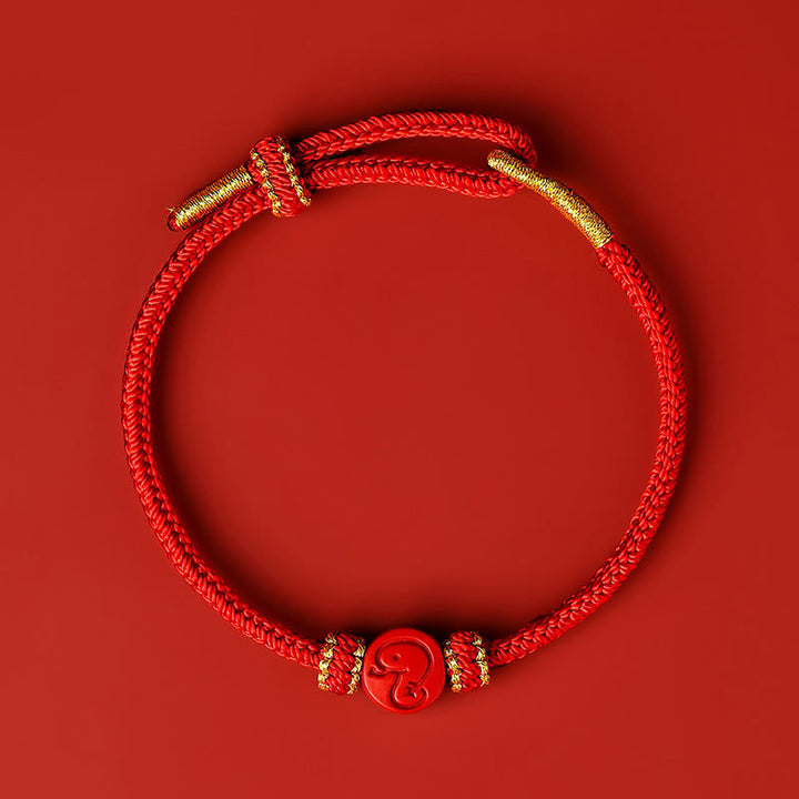 Pulsera de protección de la suerte con nudo de cinabrio y ocho hilos con Buddha Stones y zodíaco chino