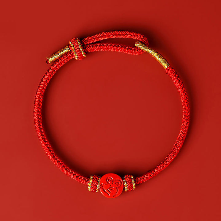 Pulsera de protección de la suerte con nudo de cinabrio y ocho hilos con Buddha Stones y zodíaco chino