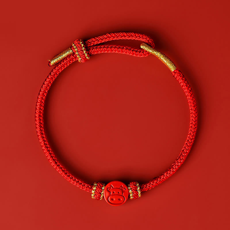 Pulsera de protección de la suerte con nudo de cinabrio y ocho hilos con Buddha Stones y zodíaco chino