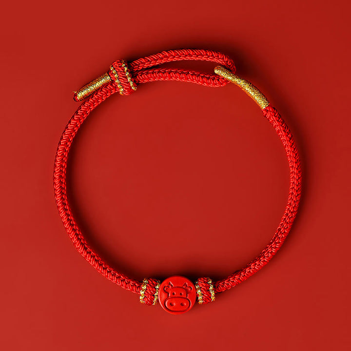 Pulsera de protección de la suerte con nudo de cinabrio y ocho hilos con Buddha Stones y zodíaco chino