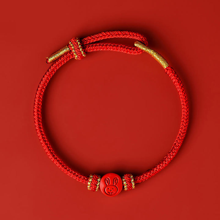 Pulsera de protección de la suerte con nudo de cinabrio y ocho hilos con Buddha Stones y zodíaco chino