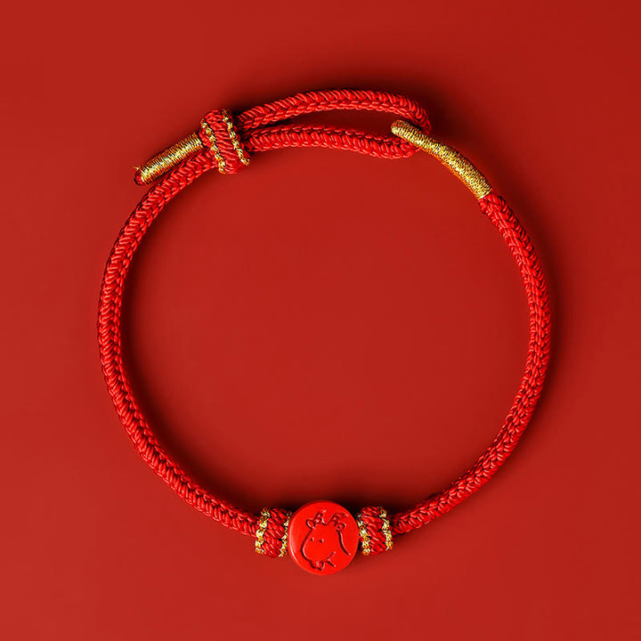 Pulsera de protección de la suerte con nudo de cinabrio y ocho hilos con Buddha Stones y zodíaco chino