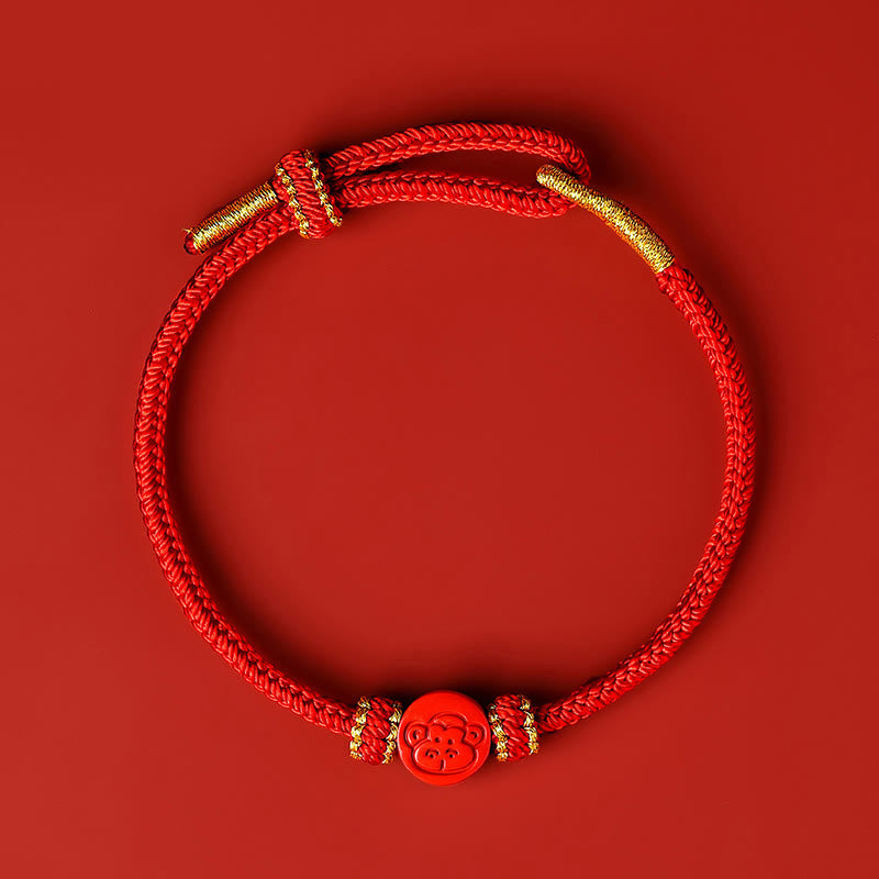 Pulsera de protección de la suerte con nudo de cinabrio y ocho hilos con Buddha Stones y zodíaco chino