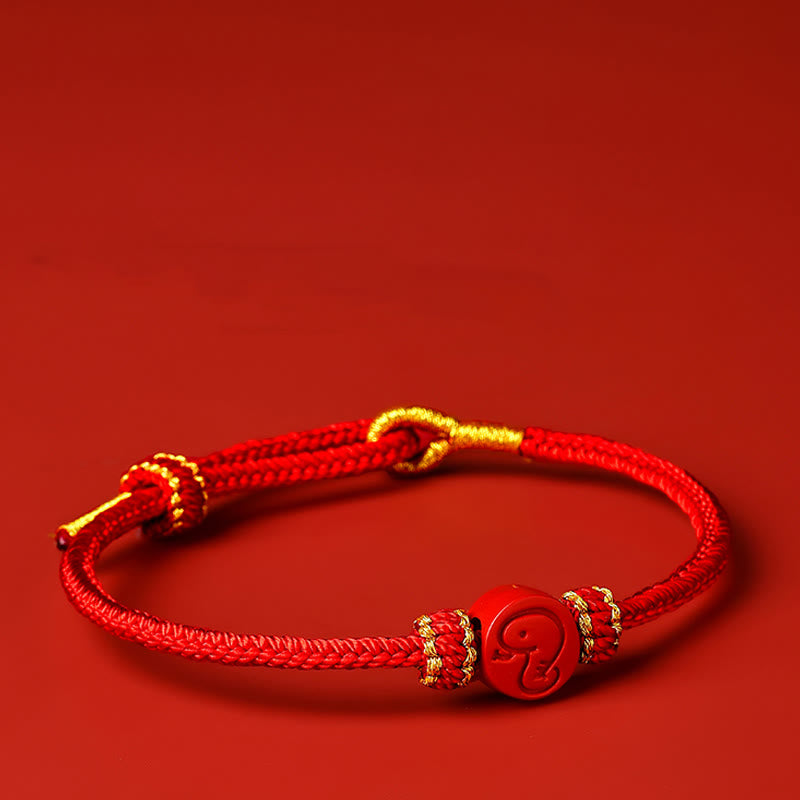 Pulsera de protección de la suerte con nudo de cinabrio y ocho hilos con Buddha Stones y zodíaco chino