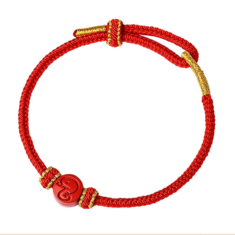 Pulsera de protección de la suerte con nudo de cinabrio y ocho hilos con Buddha Stones y zodíaco chino