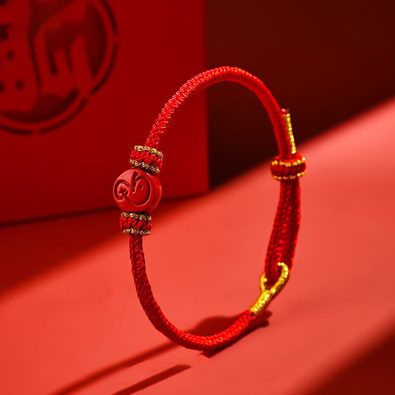 Pulsera de protección de la suerte con nudo de cinabrio y ocho hilos con Buddha Stones y zodíaco chino