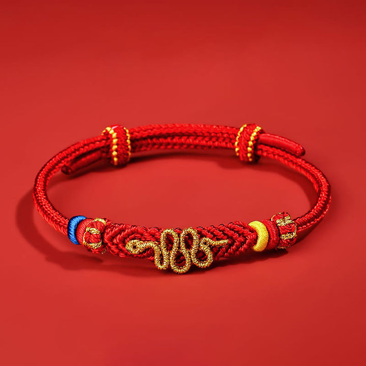 Pulsera trenzada de protección del año de la serpiente con nudo de la paz de ocho hilos y Buddha Stones
