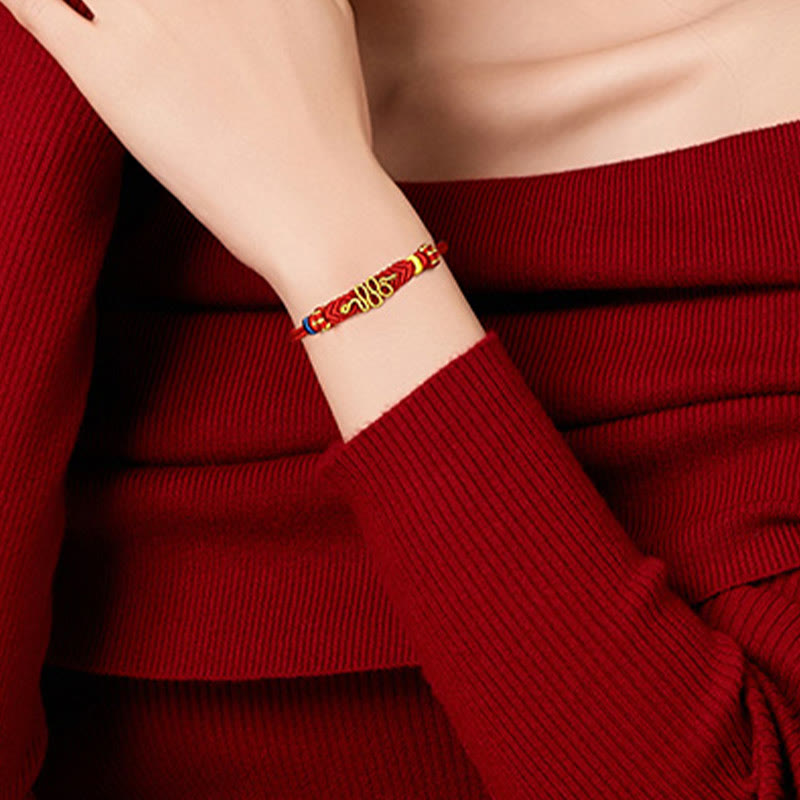 Pulsera trenzada de protección del año de la serpiente con nudo de la paz de ocho hilos y Buddha Stones
