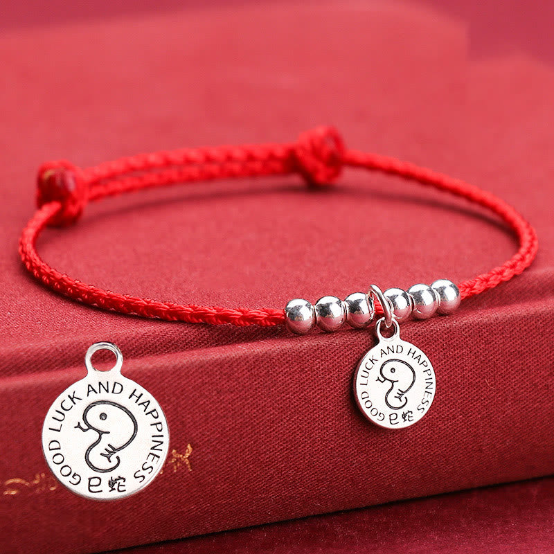 Pulsera protectora de plata de ley 999 con hilo rojo y Buddha Stones del zodíaco chino para niños
