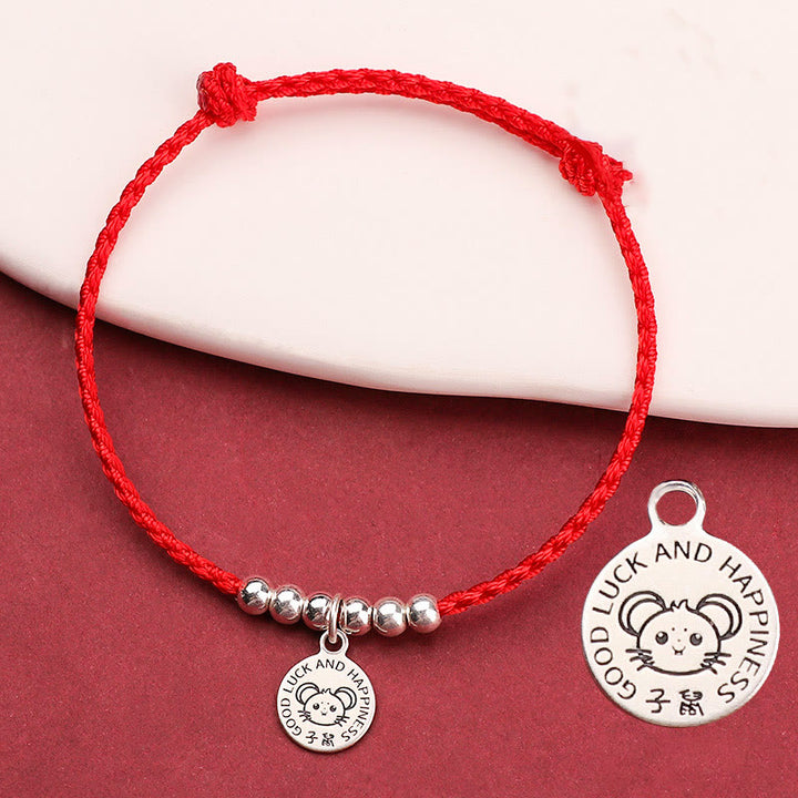 Pulsera protectora de plata de ley 999 con hilo rojo y Buddha Stones del zodíaco chino para niños