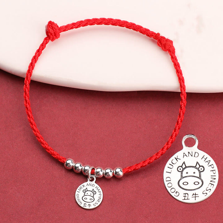 Pulsera protectora de plata de ley 999 con hilo rojo y Buddha Stones del zodíaco chino para niños