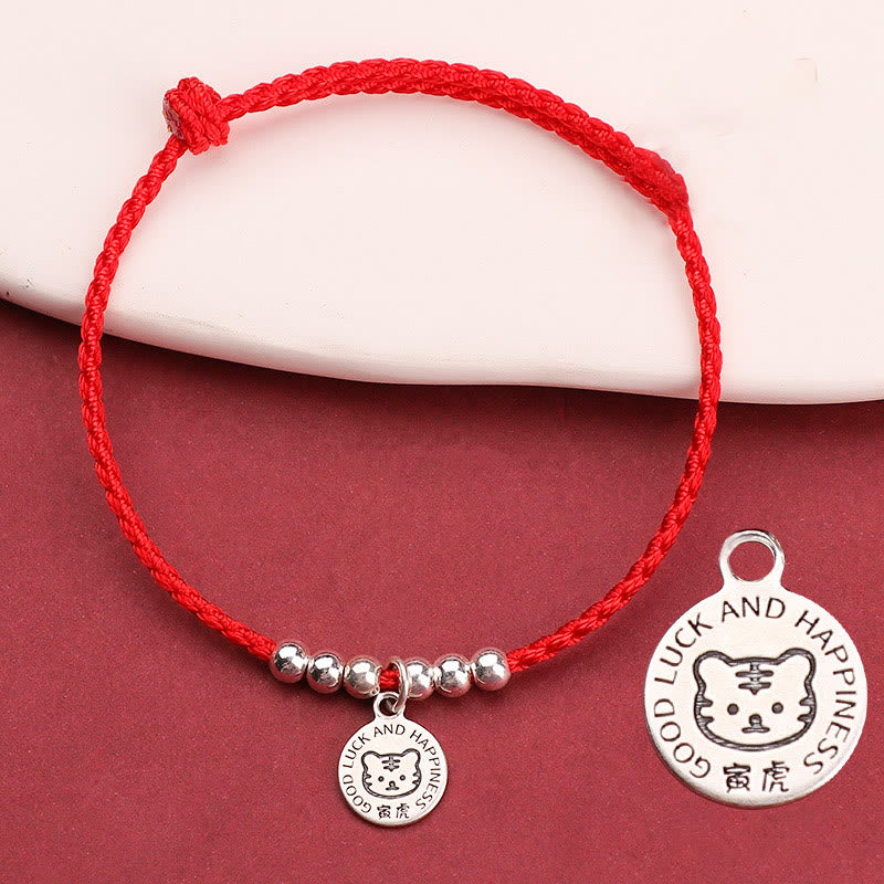 Pulsera protectora de plata de ley 999 con hilo rojo y Buddha Stones del zodíaco chino para niños