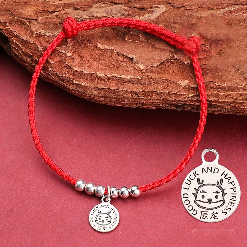 Pulsera protectora de plata de ley 999 con hilo rojo y Buddha Stones del zodíaco chino para niños