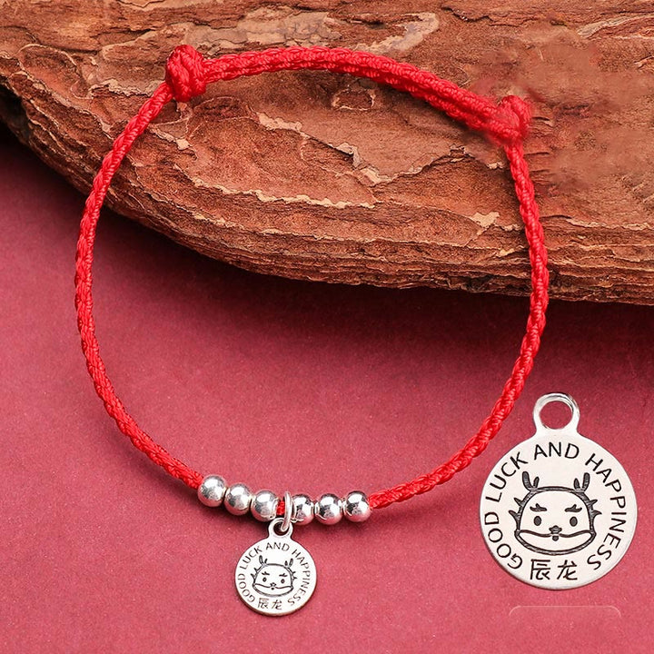 Pulsera protectora de plata de ley 999 con hilo rojo y Buddha Stones del zodíaco chino para niños