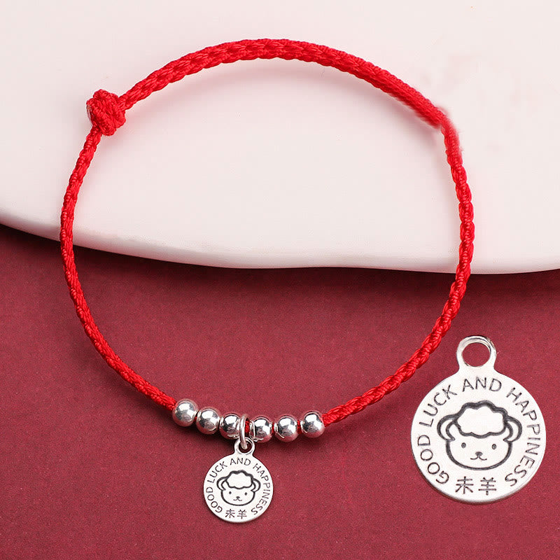 Pulsera protectora de plata de ley 999 con hilo rojo y Buddha Stones del zodíaco chino para niños