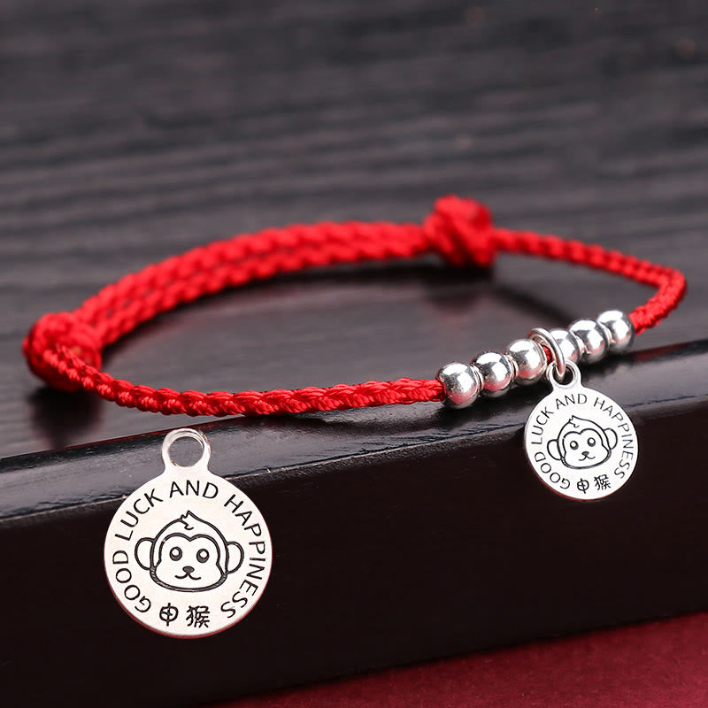 Pulsera protectora de plata de ley 999 con hilo rojo y Buddha Stones del zodíaco chino para niños