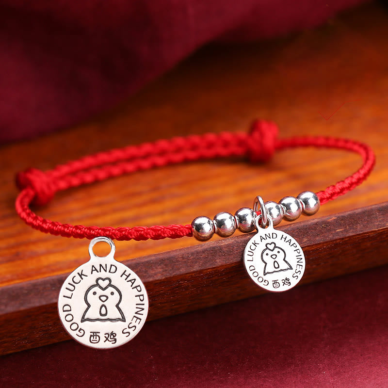 Pulsera protectora de plata de ley 999 con hilo rojo y Buddha Stones del zodíaco chino para niños