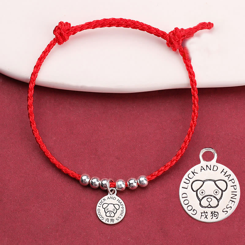Pulsera protectora de plata de ley 999 con hilo rojo y Buddha Stones del zodíaco chino para niños