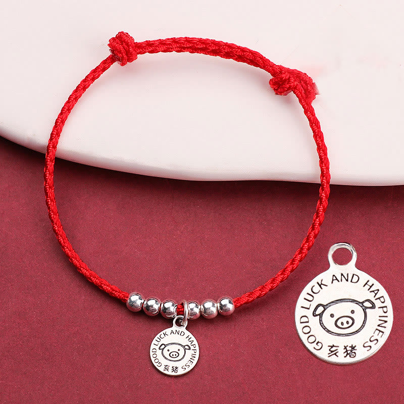 Pulsera protectora de plata de ley 999 con hilo rojo y Buddha Stones del zodíaco chino para niños