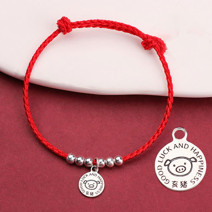 Pulsera protectora de plata de ley 999 con hilo rojo y Buddha Stones del zodíaco chino para niños