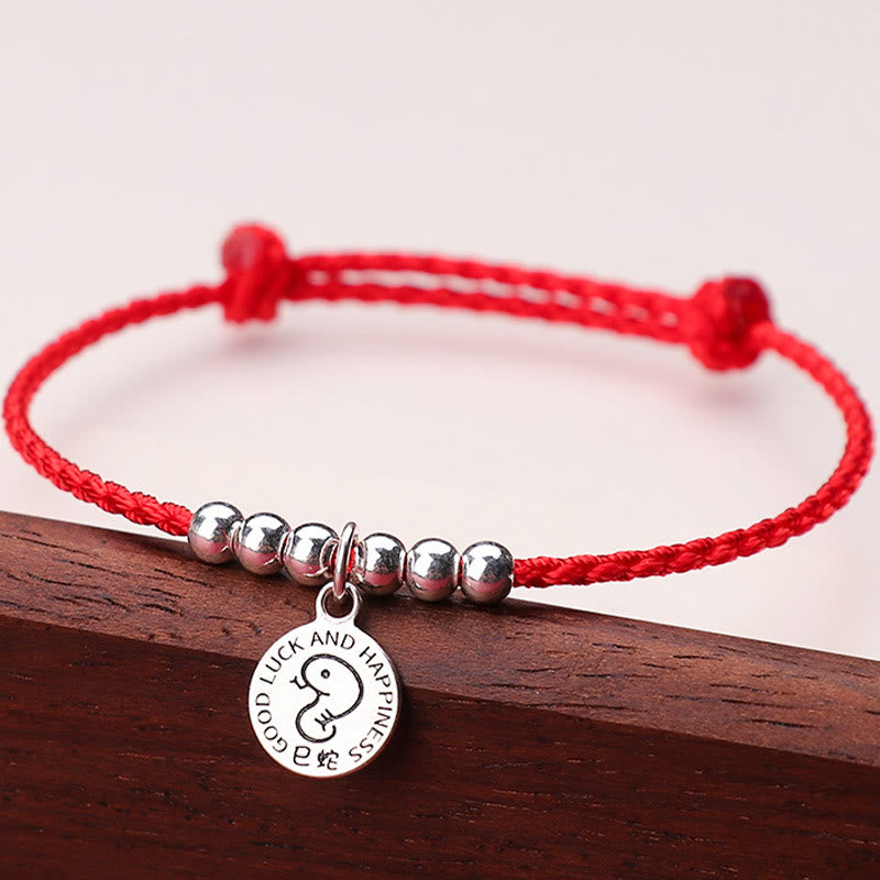 Pulsera protectora de plata de ley 999 con hilo rojo y Buddha Stones del zodíaco chino para niños