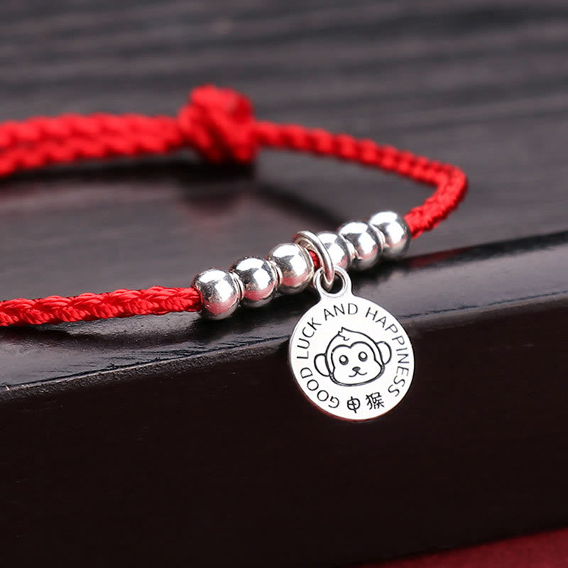 Pulsera protectora de plata de ley 999 con hilo rojo y Buddha Stones del zodíaco chino para niños