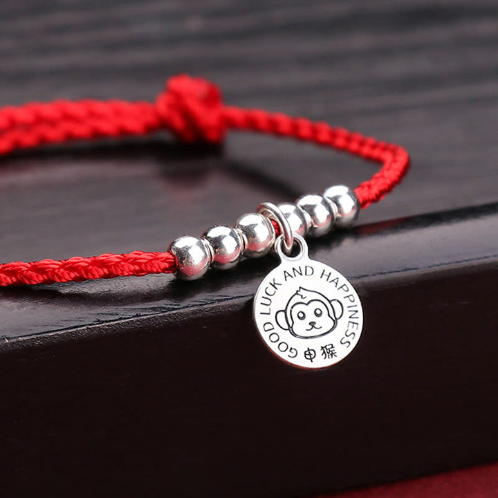 Pulsera protectora de plata de ley 999 con hilo rojo y Buddha Stones del zodíaco chino para niños
