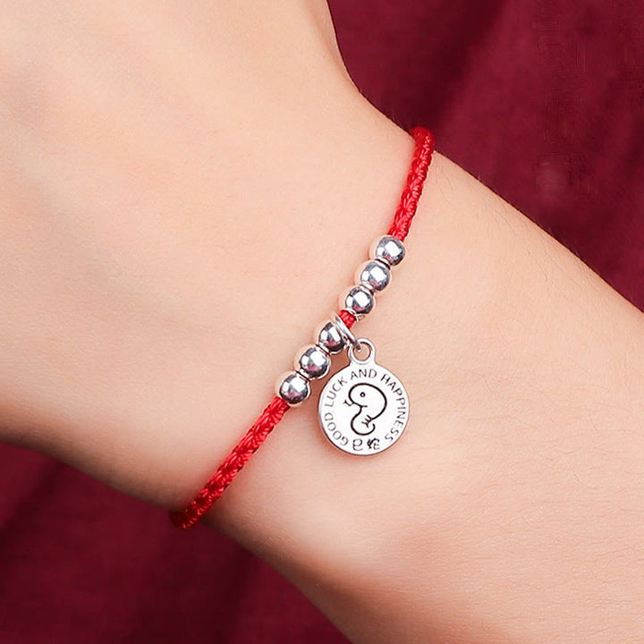Pulsera protectora de plata de ley 999 con hilo rojo y Buddha Stones del zodíaco chino para niños