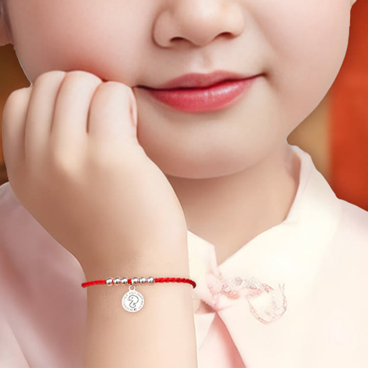 Pulsera protectora de plata de ley 999 con hilo rojo y Buddha Stones del zodíaco chino para niños
